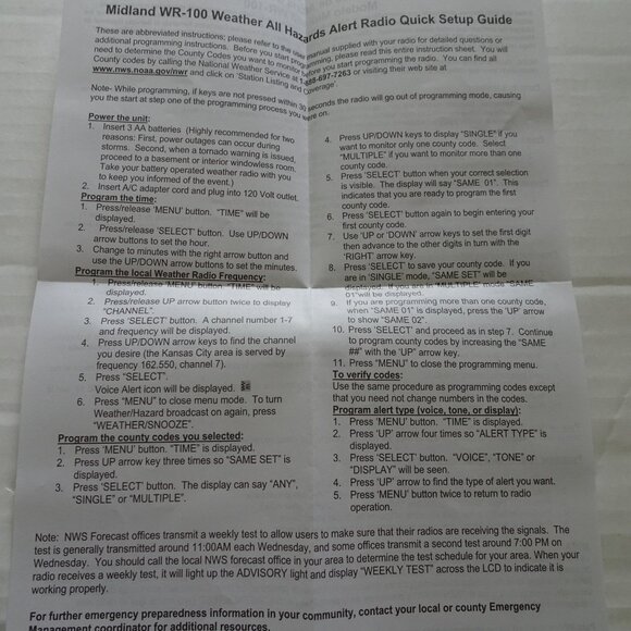Weather Alert Radio - Midland WR-100 All Hazards NOAA Storm Warning Radio & Manu - Picture 16 of 16